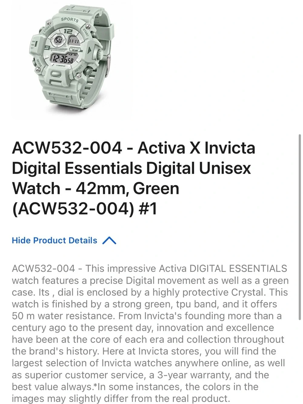 Invicta Activa Digital Essentials watch (model ACW532-004)
